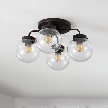 Piper 18" Farmhouse Rustic Iron/Glass LED Semi Flush Mount - JONATHAN Y